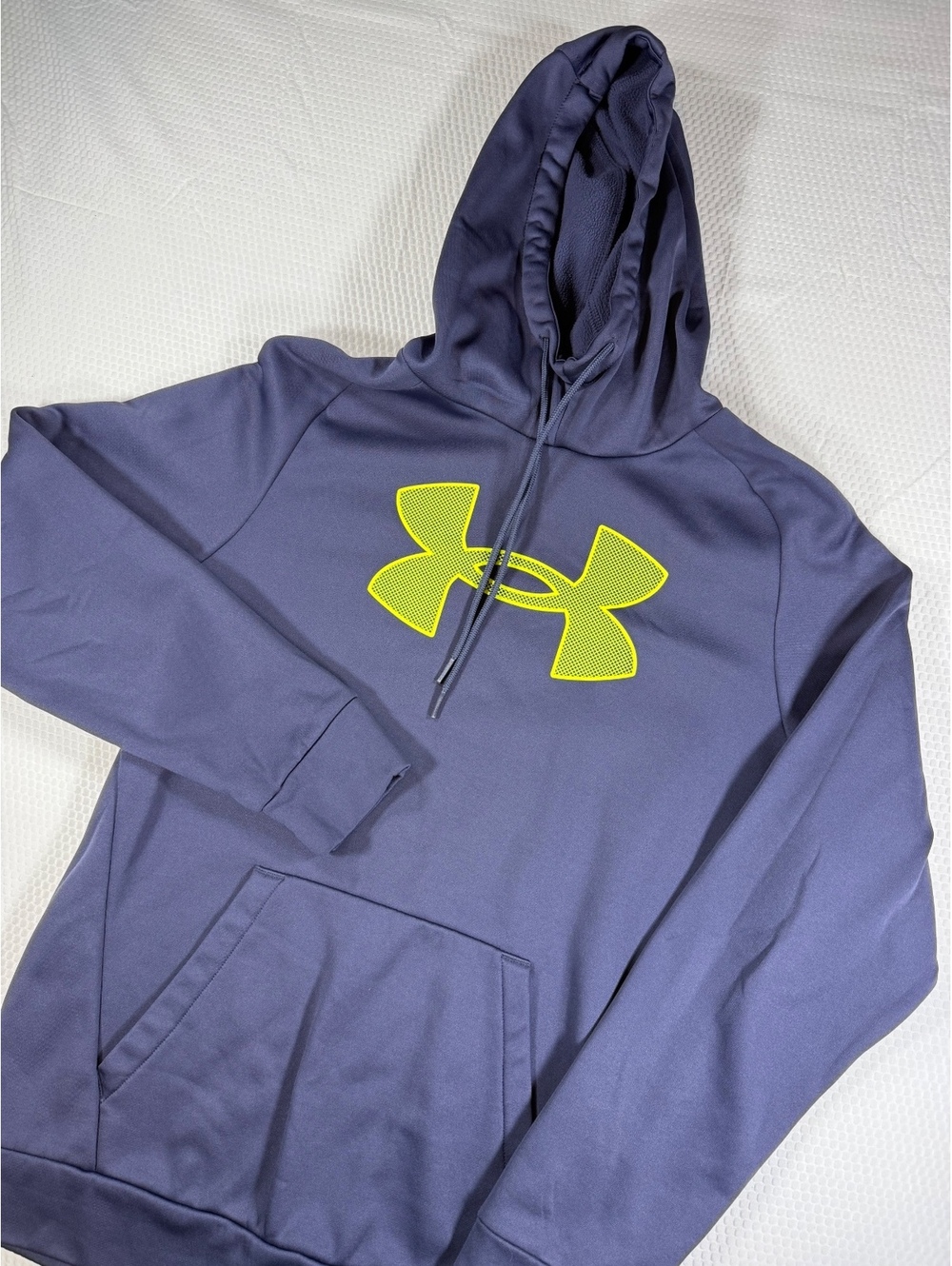Under Armour Womens Small Purple Gray Neon Logo Loose Fit Fleece Pullover Hoodie